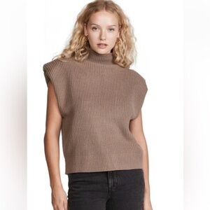 en saison kanika brown taupe mockneck padded shoudlers knit sweater top small